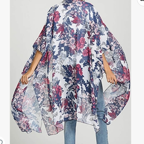 Hibluco Summer Chiffon Watercolor Floral Kimono Swimwear Cover Up Size S - Picture 6 of 8